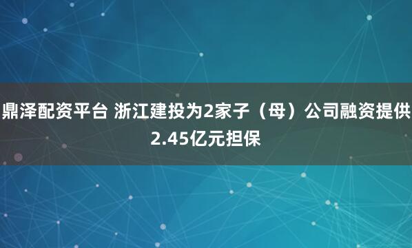 鼎泽配资平台 浙江建投为2家子（母）公司融资提供2.45亿元担保
